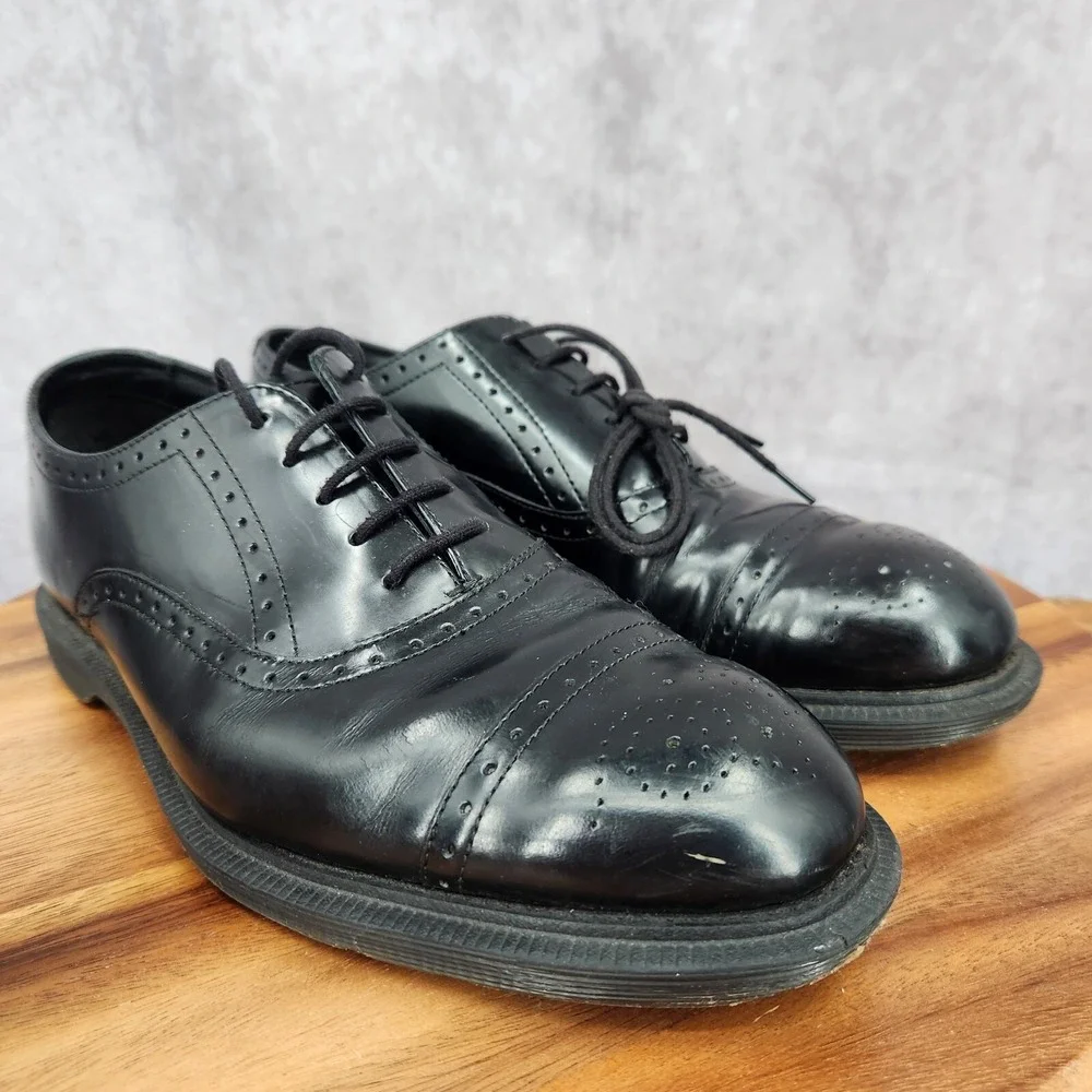 Dr Martens Oxford Shoes Mens‎ 9 M Morris Black Leather Brogue Cap Toe Dress Shoe
